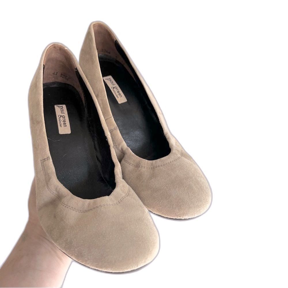 Paul Green Beige Suede Leather Slip-on Heeled Wedges Size 7.5